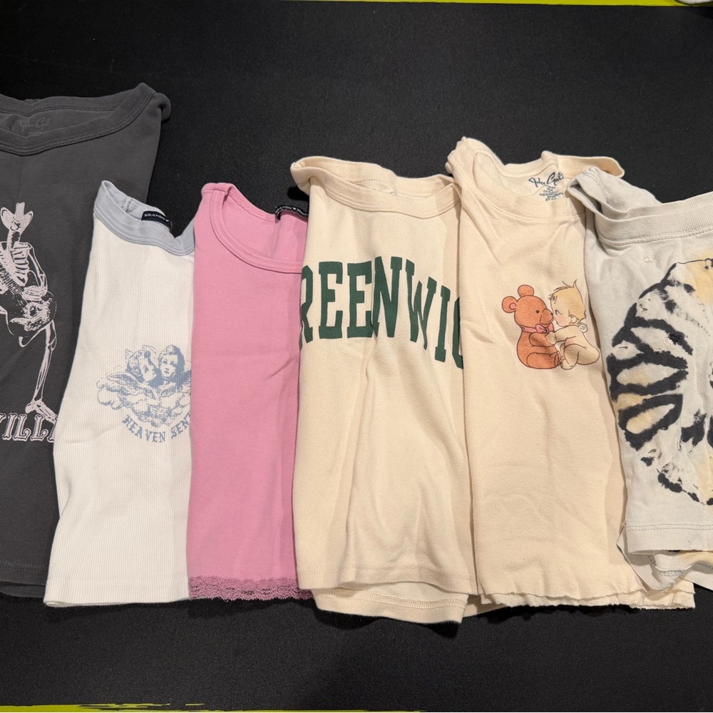 Brandy Melville Cream Tee with Green 'GREENWIC' Graphic